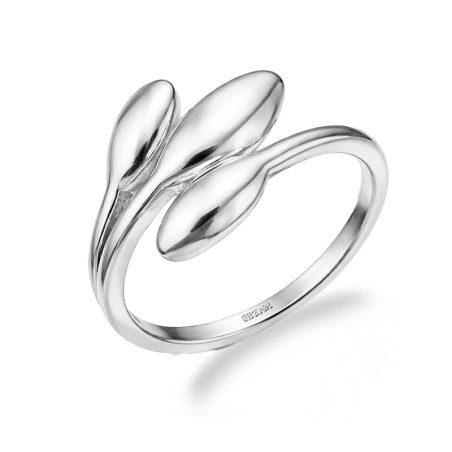 Pierścionek srebrny listki blask, próba 925