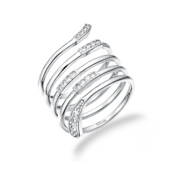 Pierścionek srebrny spiralny wąż z cyrkoniami, srebro 925