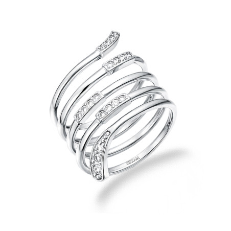 Pierścionek srebrny spiralny wąż z cyrkoniami, srebro 925