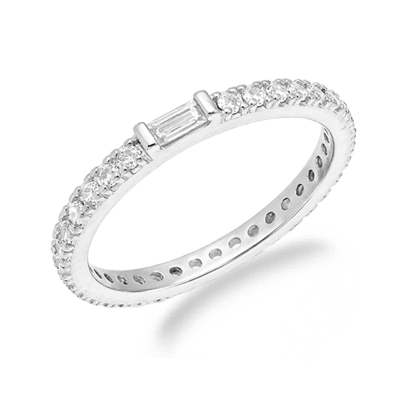 Pierścionek obrączka Miłości z cyrkonią bagieta, srebro 925