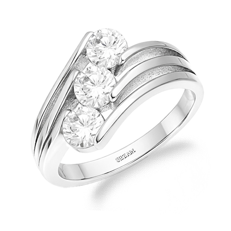 Pierścionek z trzema cyrkoniami, srebro próby 925