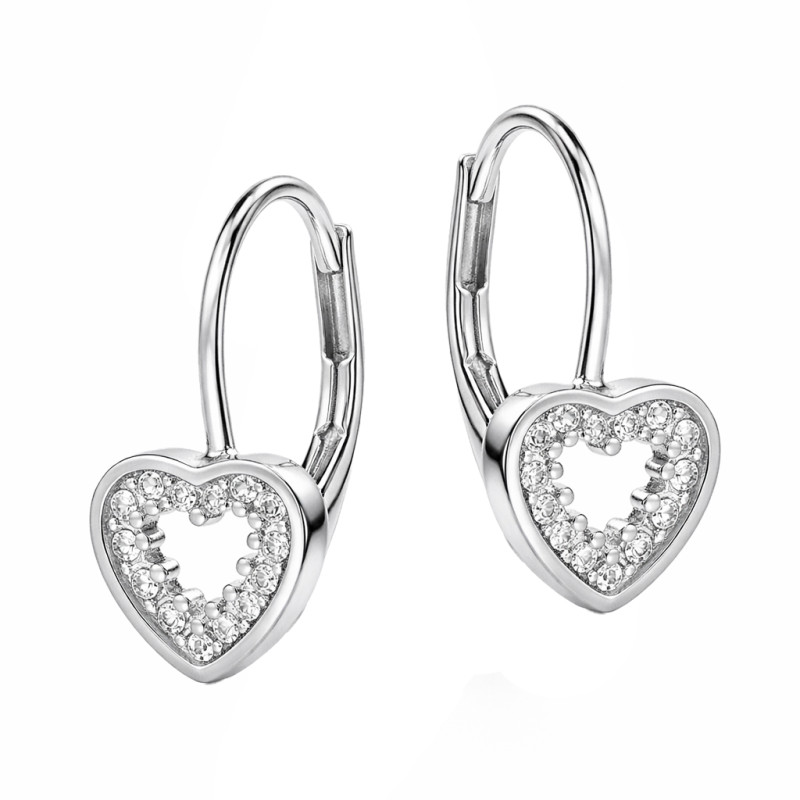 Kolczyki serce ramka z cyrkoniami, srebro 925