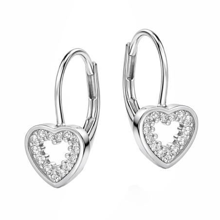 Kolczyki serce ramka z cyrkoniami, srebro 925