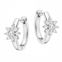 Kolczyki kółka z cyrkoniami w formie kwiatka, srebro 925