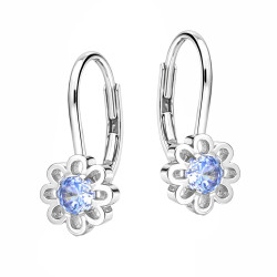 Kolczyki kwiatki z cyrkoniami błękitnymi, srebro 925