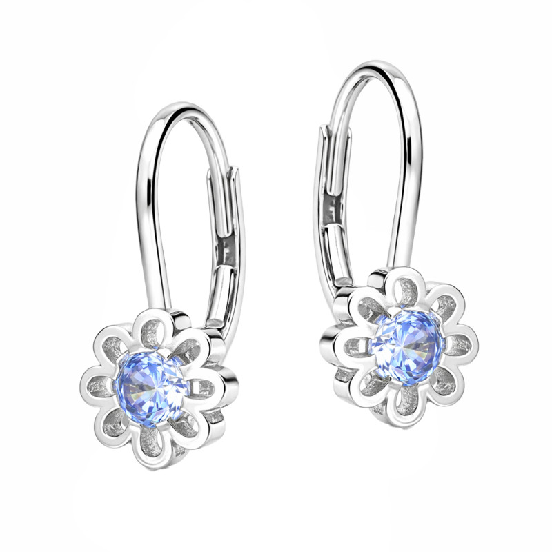 Kolczyki kwiatki z cyrkoniami błękitnymi, srebro 925