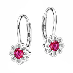 Kolczyki dla dziewczynki kwiatki z cyrkonią koloru fuksji, srebro 925
