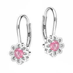 Kolczyki dal dziewczynki kwiatki z cyrkonią jasno różową, srebro 925