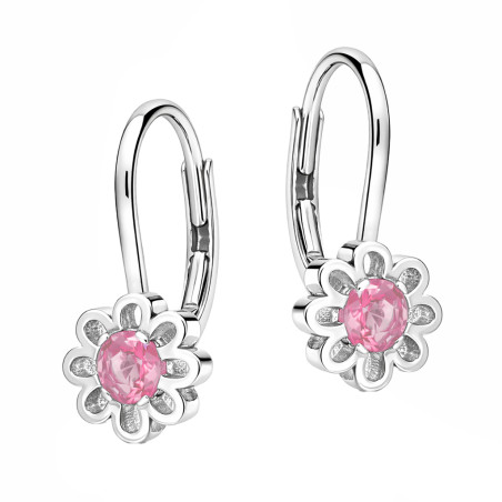 Kolczyki dal dziewczynki kwiatki z cyrkonią jasno różową, srebro 925