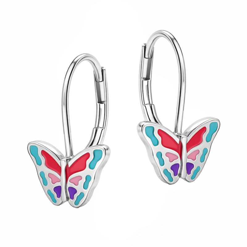 Kolczyki dla dziewczynki emaliowane motylki, srebro 925