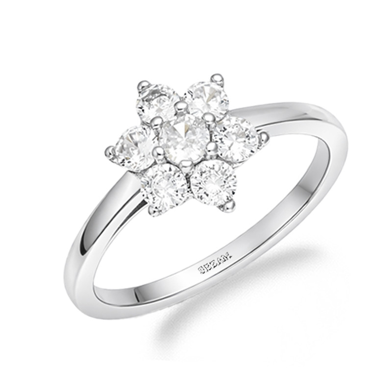 Pierścionek kwiatek z cyrkonii, srebro 925