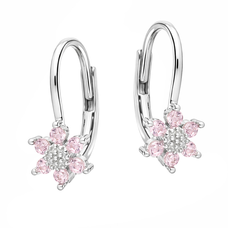 Kolczyki dla dziewczynki z cyrkoniami jasno różowymi, srebro 925