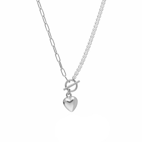 Naszyjnik srebrny próba 925 z cyrkoniami i dmuchanym sercem