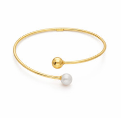 Bransoletka typu bangla z gładką kulą i perłą jubilerską, srebro 925 w kolorze złotym