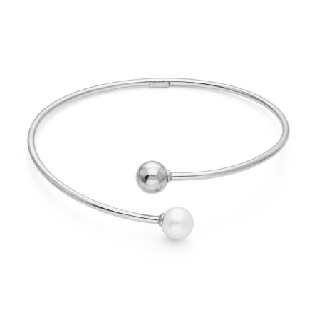 Bransoletka srebrna bangla z kładką kulą i perłą jubilerską, próba 925