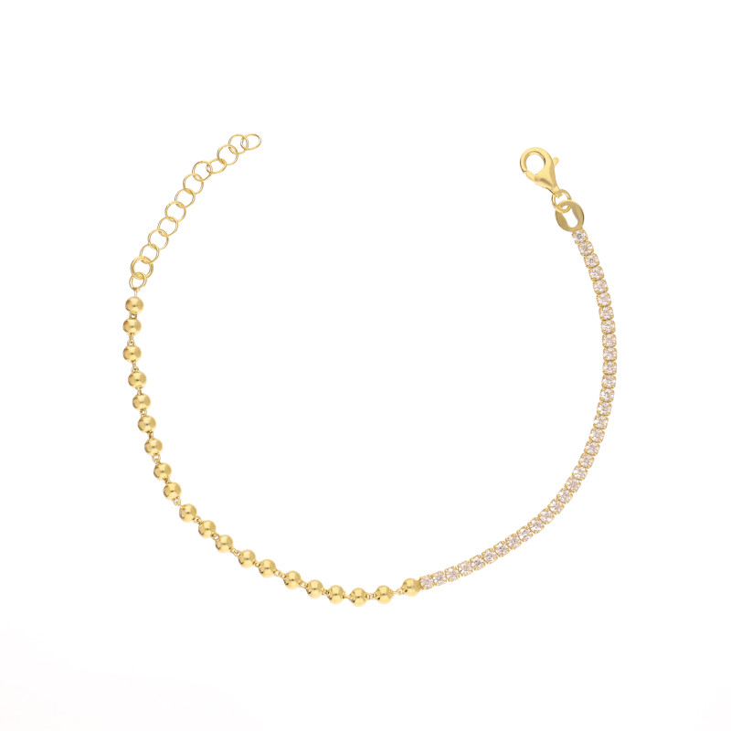 Bransoletka z cyrkoniami tennis i kulkami gładkimi srebro próba 925 kolor złoty