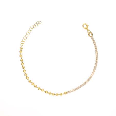 Bransoletka z cyrkoniami tennis i kulkami gładkimi srebro próba 925 kolor złoty