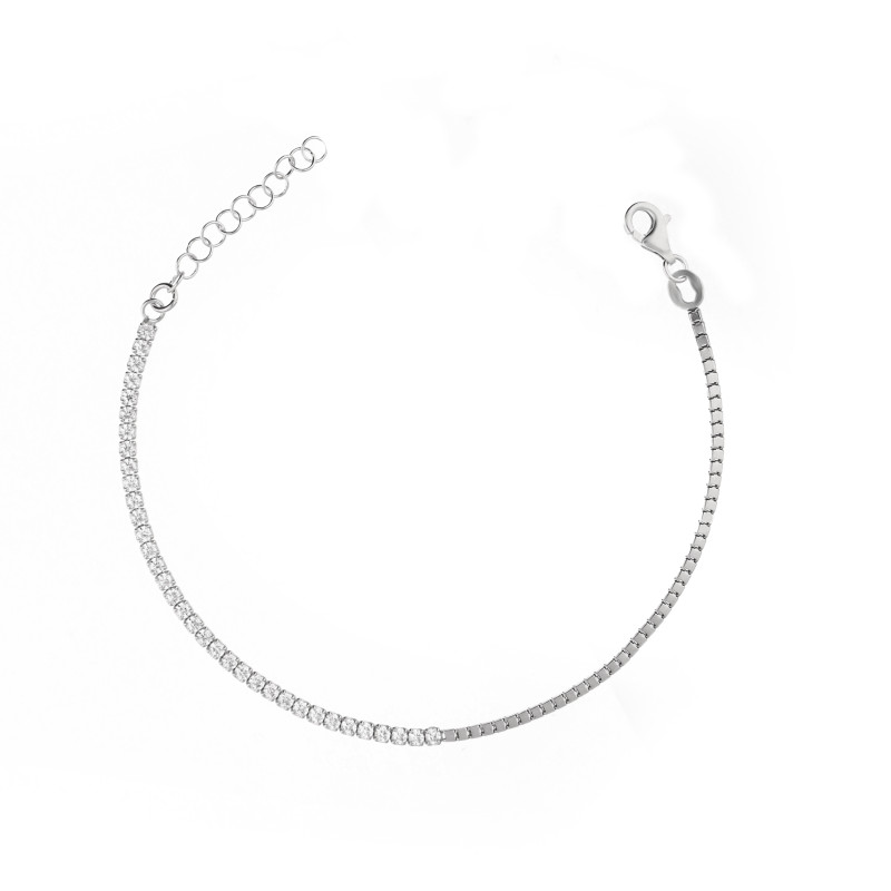 Bransoletka z cyrkoniami tennis i łańcuszkiem kostką, srebro 925