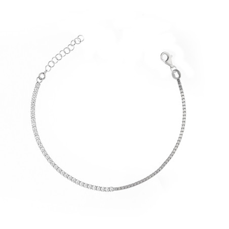 Bransoletka z cyrkoniami tennis i łańcuszkiem kostką, srebro 925