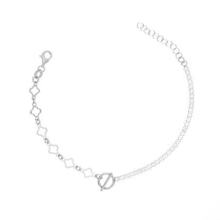 Bransoletka srebrna cyrkonia tennis i koniczyna ramka próba 925