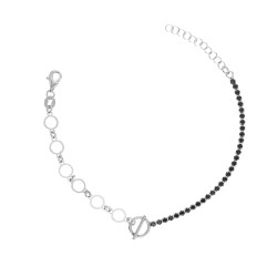 Bransoletka srebrna czarne cyrkonie tennis i kółka ramka próba 925