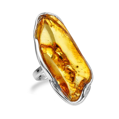 Pierścień z bursztynem miodowym, srebrna oprawa próby 925
