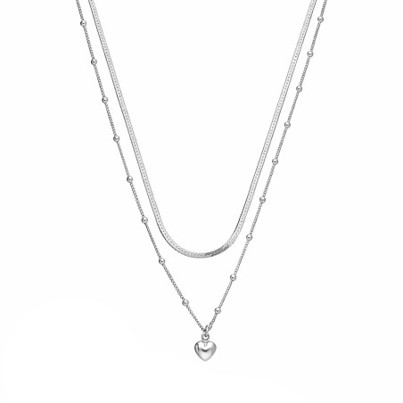 Naszyjnik podwójny taśma z łańcuszkiem z kulkami i dmuchanym sercem srebro 925