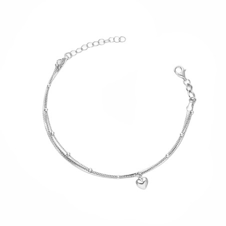 Bransoletka podwójna taśma i łańcuszek z kulkami i sercem dmuchanym srebro 925