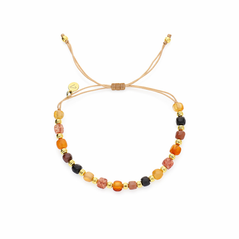 Bransoletka sznurkowa z fasetowanymi kamieniami i elementami ze srebra 925