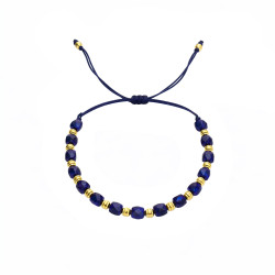 Bransoletka sznurkowa z fasetowanymi kostkami lapis lazuli, srebro 925