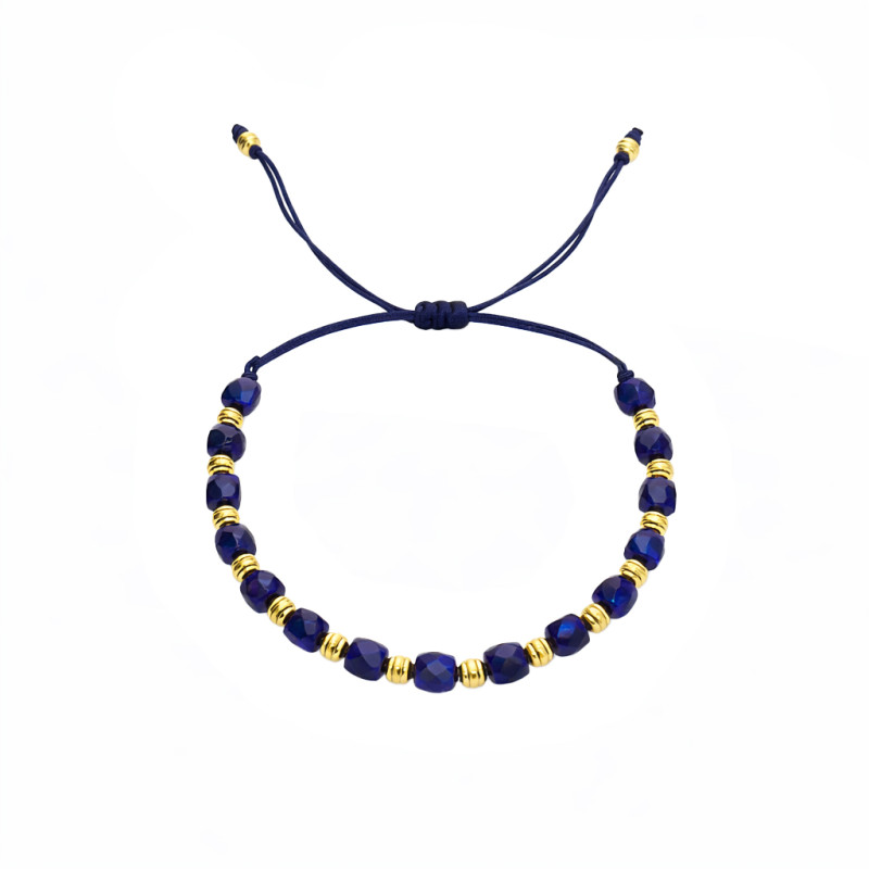 Bransoletka sznurkowa z fasetowanymi kostkami lapis lazuli, srebro 925