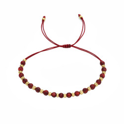 Bransoletka sznurkowa z fasetowanym granatem i elementami ze srebra 925