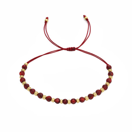 Bransoletka sznurkowa z fasetowanym granatem i elementami ze srebra 925