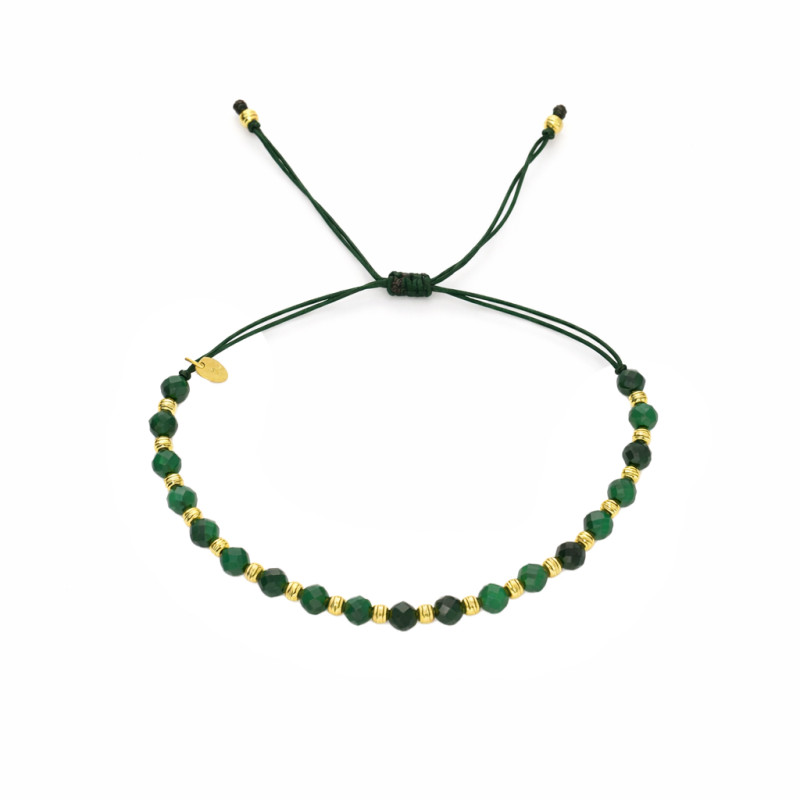 Bransoletka sznurkowa z fasetowanym malachitem i elementami ze srebra 925