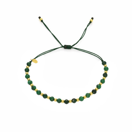 Bransoletka sznurkowa z fasetowanym malachitem i elementami ze srebra 925
