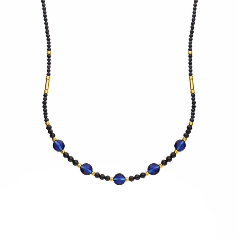 Naszyjnik z fasetowanymi szafirami i kryształkami Swarovski, zapięcie ze srebra 925 koloru złotego