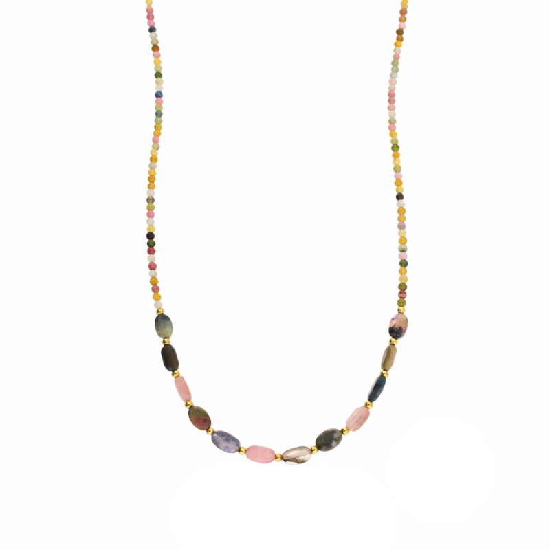 Naszyjnik z kolorowymi turmalinami i srebrnymi elementami próby 925