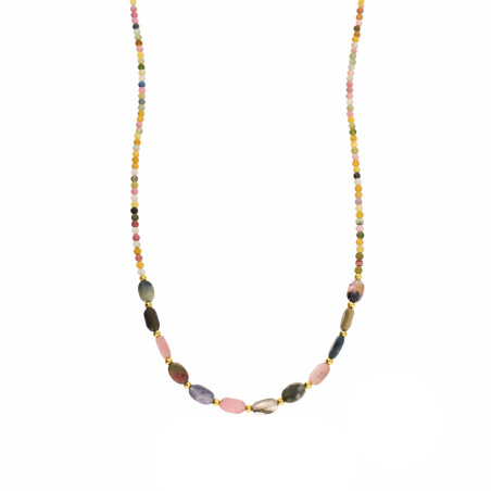Naszyjnik z kolorowymi turmalinami i srebrnymi elementami próby 925