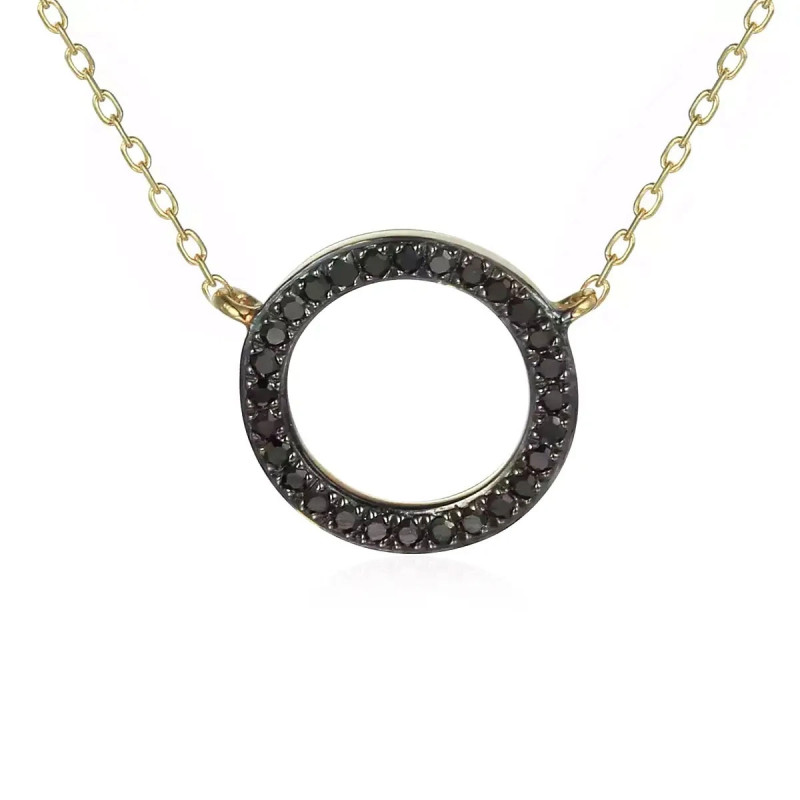 Naszyjnik oponka z czarnymi diamentami 0,08 ct, złoto 585