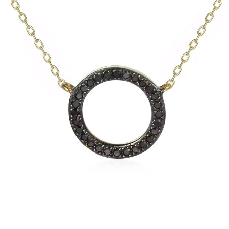 Naszyjnik oponka z czarnymi diamentami 0,08 ct, złoto 585