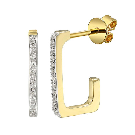 Kolczyki LINE prostokąt z diamentami 0,08 ct, złoto 585