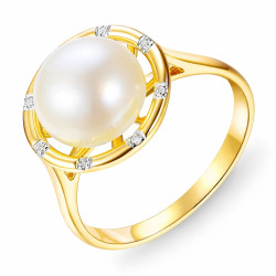 Pierścionek z perłą i diamentami 0,03 ct, złoto 585