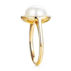 Pierścionek z perłą i diamentami 0,03 ct, złoto 585