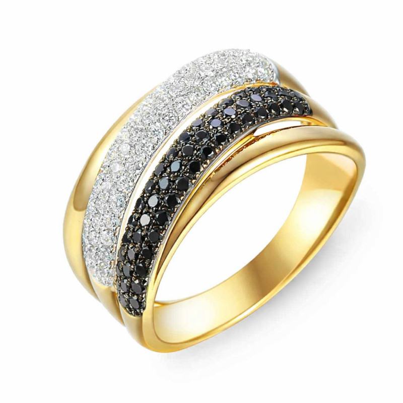 Pierścionek Line z diamentami czarnymi 0,42 ct i białymi 0,40 ct, złoto 585