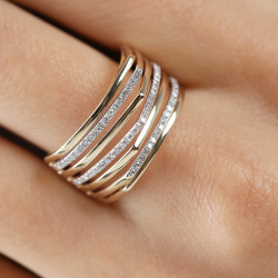 Pierścionek złoty LINE z diamentami 0,24 ct, złoto 585
