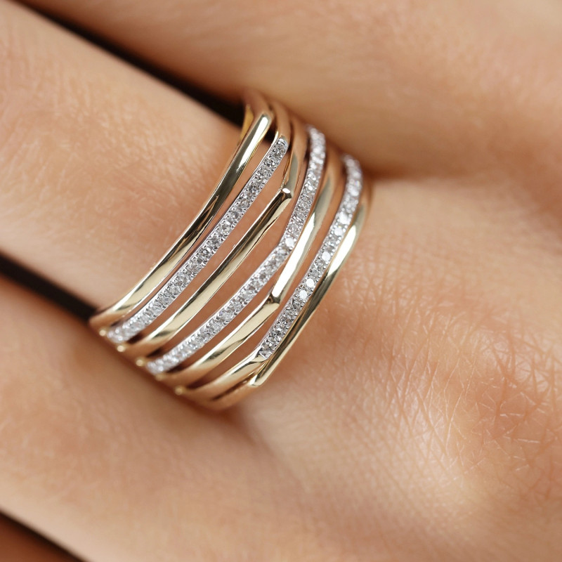 Pierścionek złoty LINE z diamentami 0,24 ct, złoto 585