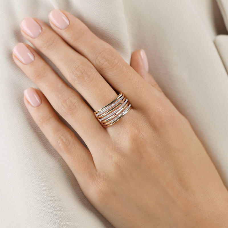 Pierścionek złoty LINE z diamentami 0,24 ct, złoto 585