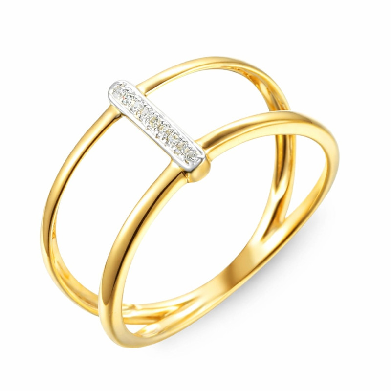 Pierścionek LINE z podwójną szyną z diamentami 0,02 ct, złoto 585