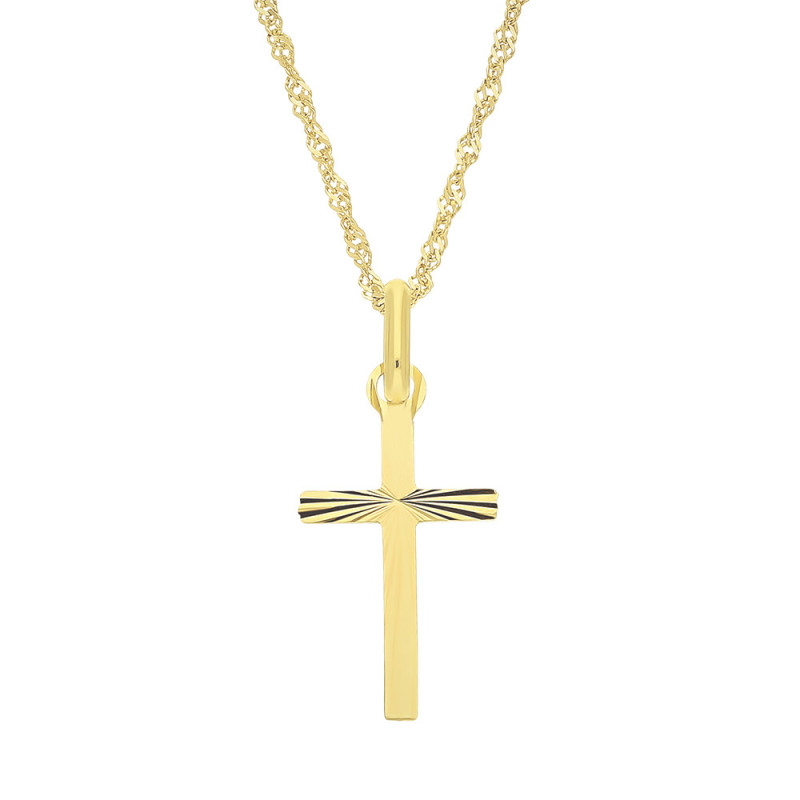 Zestaw komunijny złoty 333 krzyżyk + łańcuszek singapur 375 45 cm