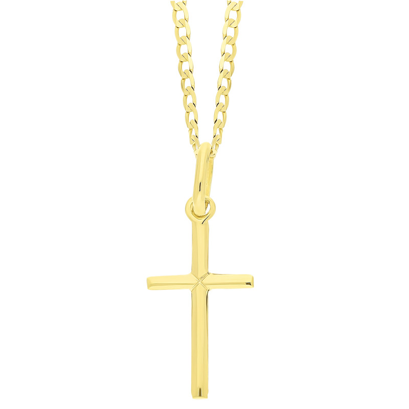 Zestaw komunijny złoty 333 krzyżyk gładki + łańcuszek pancer 375 45 cm